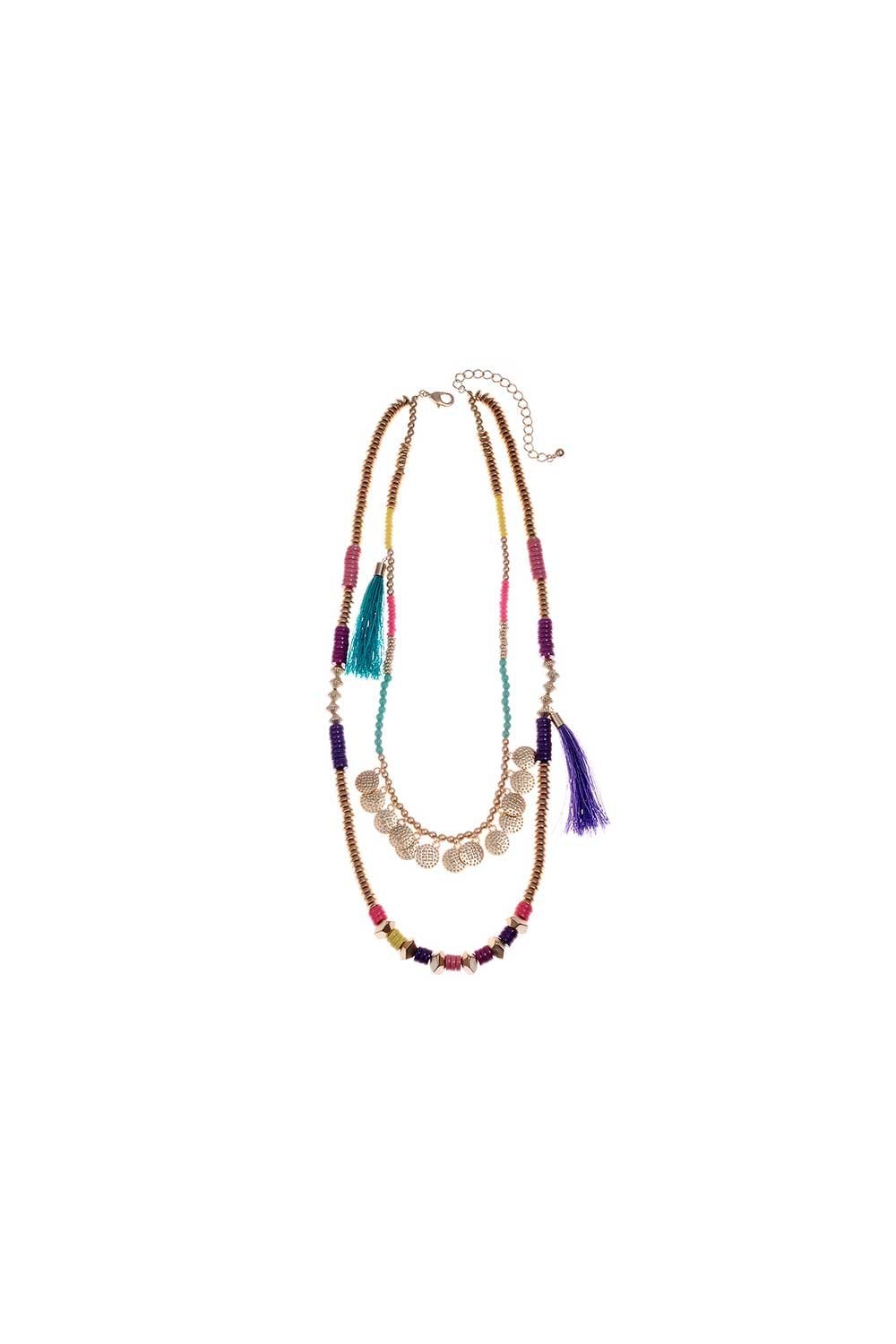 Boho Multicolour Tassel & Coin Charm Necklace