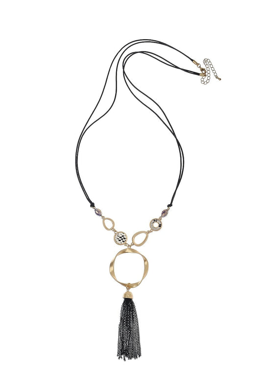 Chic Noir Tassel Drop Long Necklace