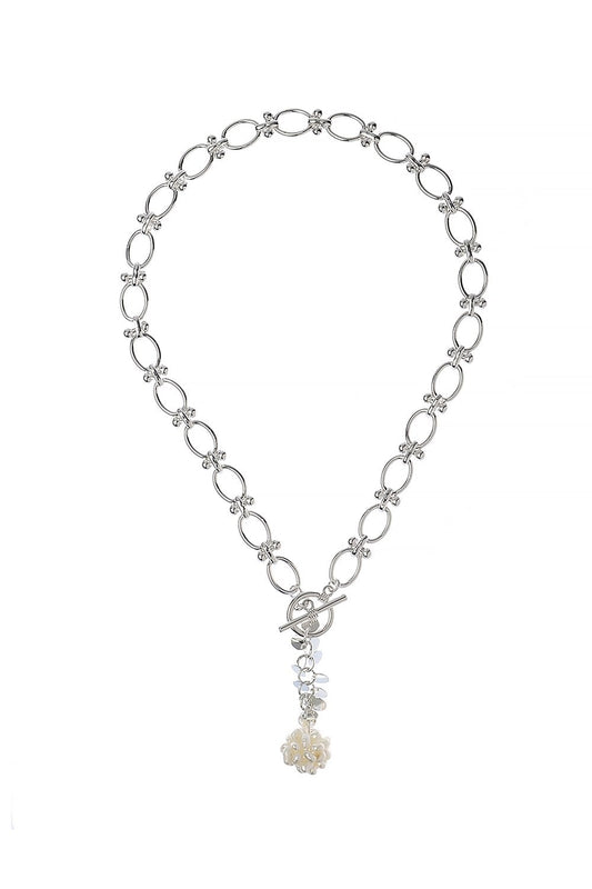 Luxe Dual Link Chain Necklace With Freshwater Pearl Ball Accent