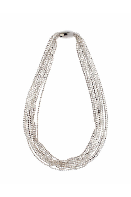 Glamorous Crystal Multi Row Necklace With Magnetic Closure