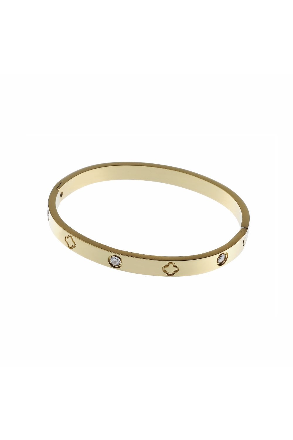 Chic Charmed PVD Stainless Steel Bangle With Clover And Crystal Stone