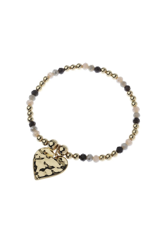 Heartbeat Elegance Beaded Bracelet With Textured Charm