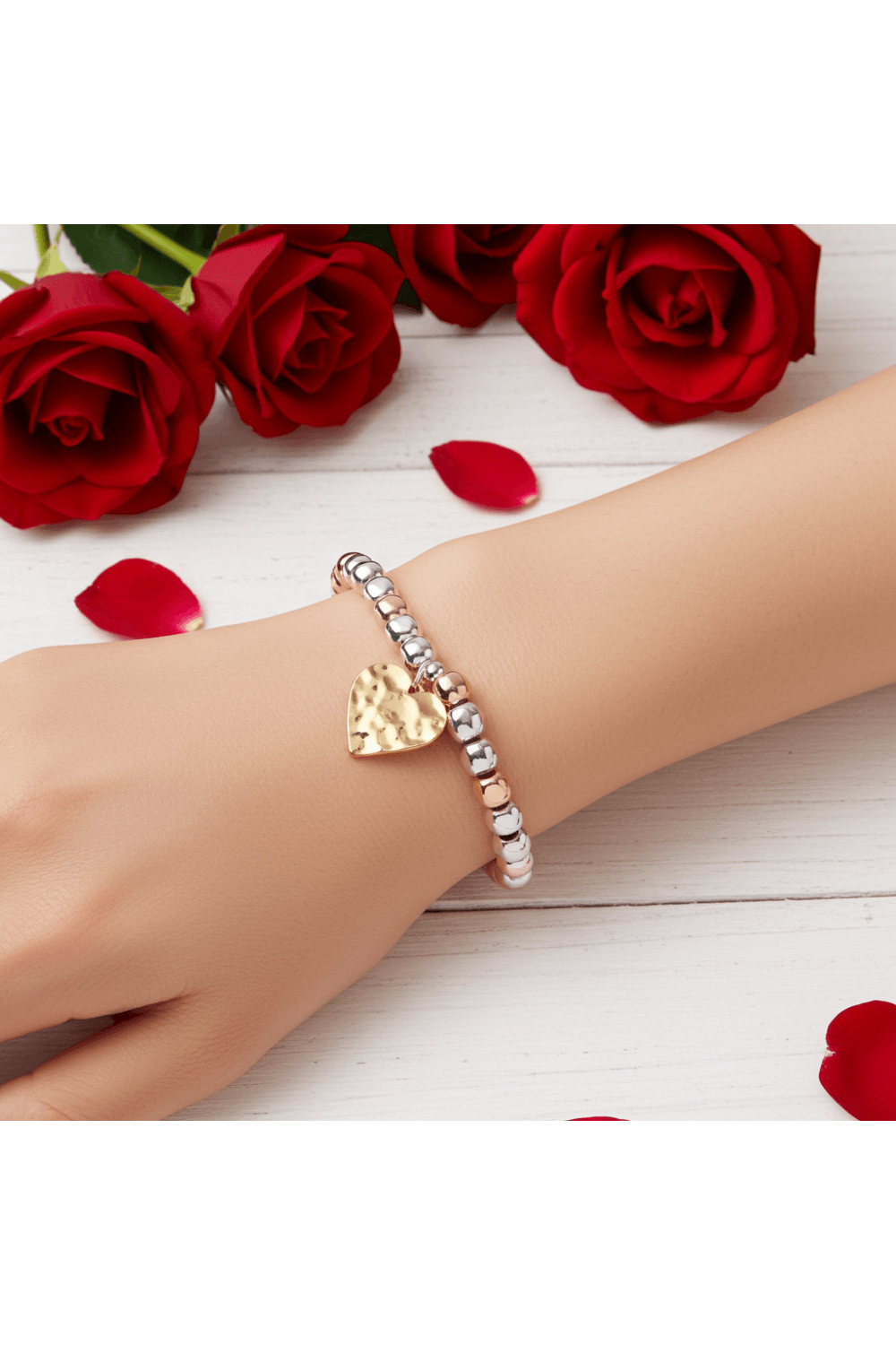 Heartbeat Glam Beaded Bracelet With Textured Charm