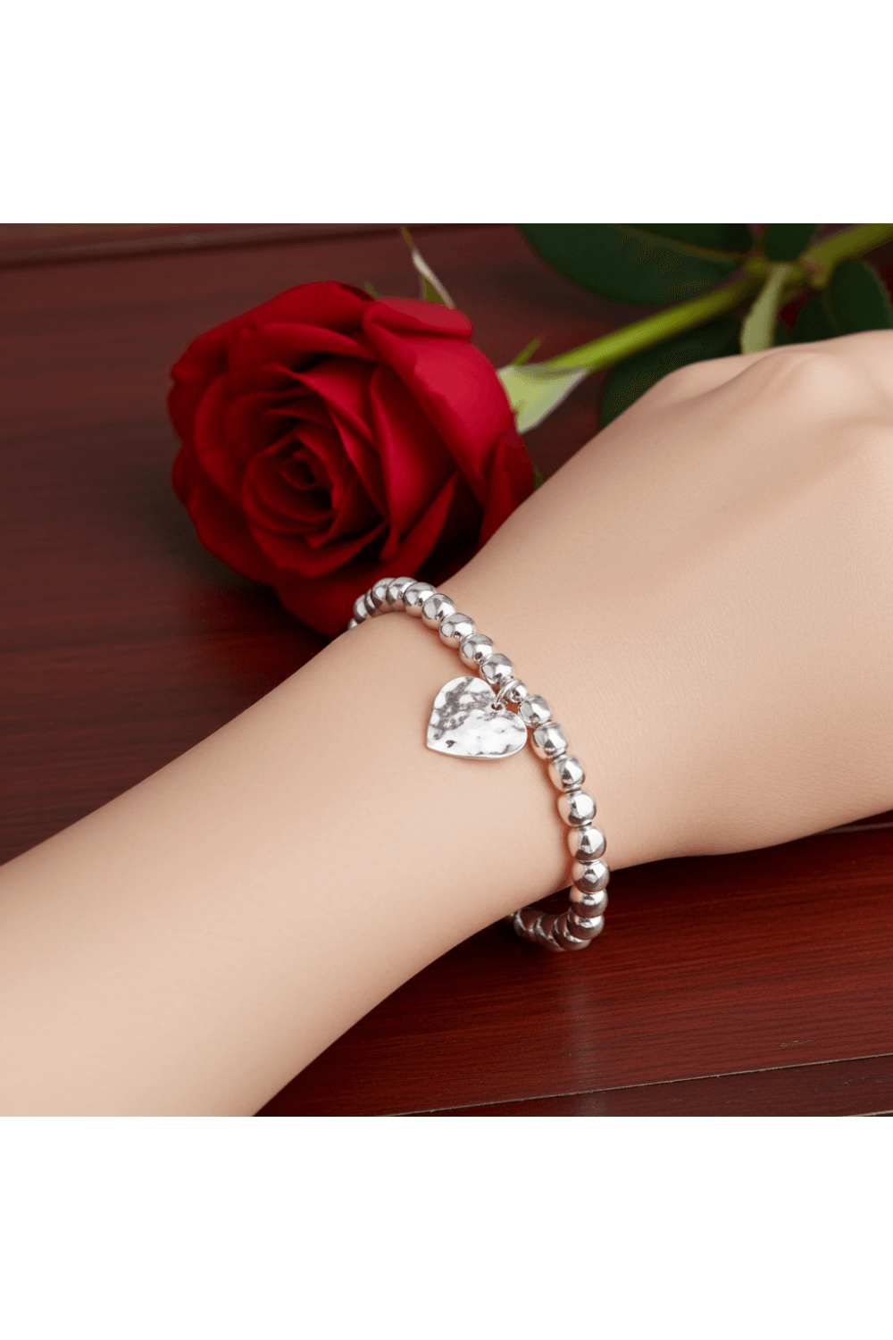 Heartbeat Glam Beaded Bracelet With Textured Charm