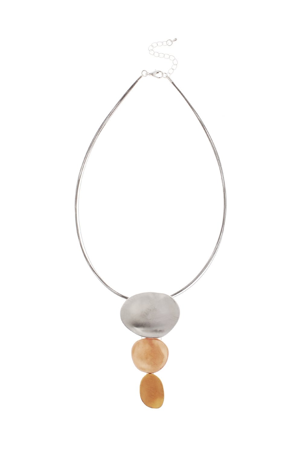 Wire Collar Necklace With Tritone Textured Disk Pendant